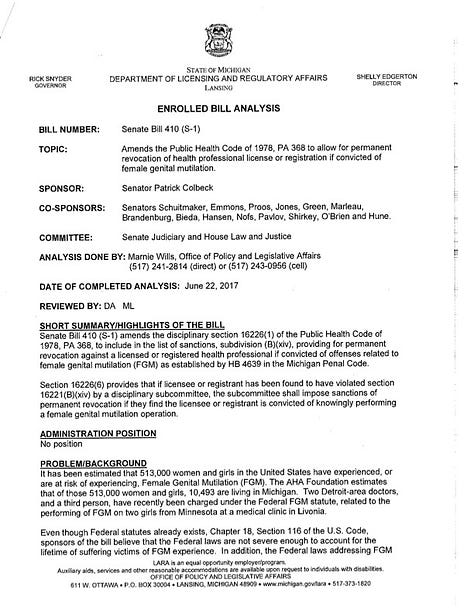 LARA's documents on Senate Bill 410