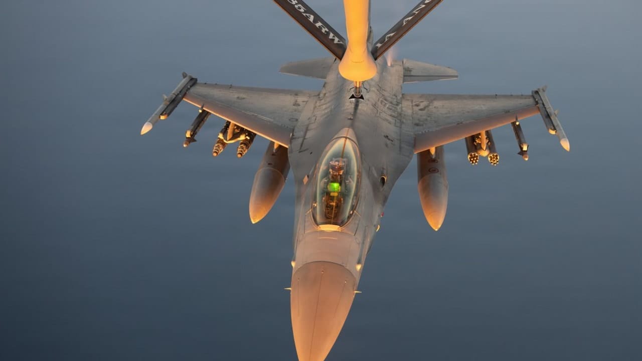 A US Air Force F-16 fighter jet refuels during a patrol over the Middle East, pictured in an image shared by US Central Command on July 12, 2026. A US Air Force F-16 fighter jet refuels during a patrol over the Middle East, pictured in an image shared by US Central Command on July 12, 2026.