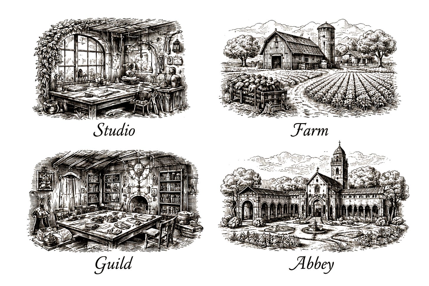 Four business models for web3 protocol development companies - Studio, Farm, Guild, and Abbey.