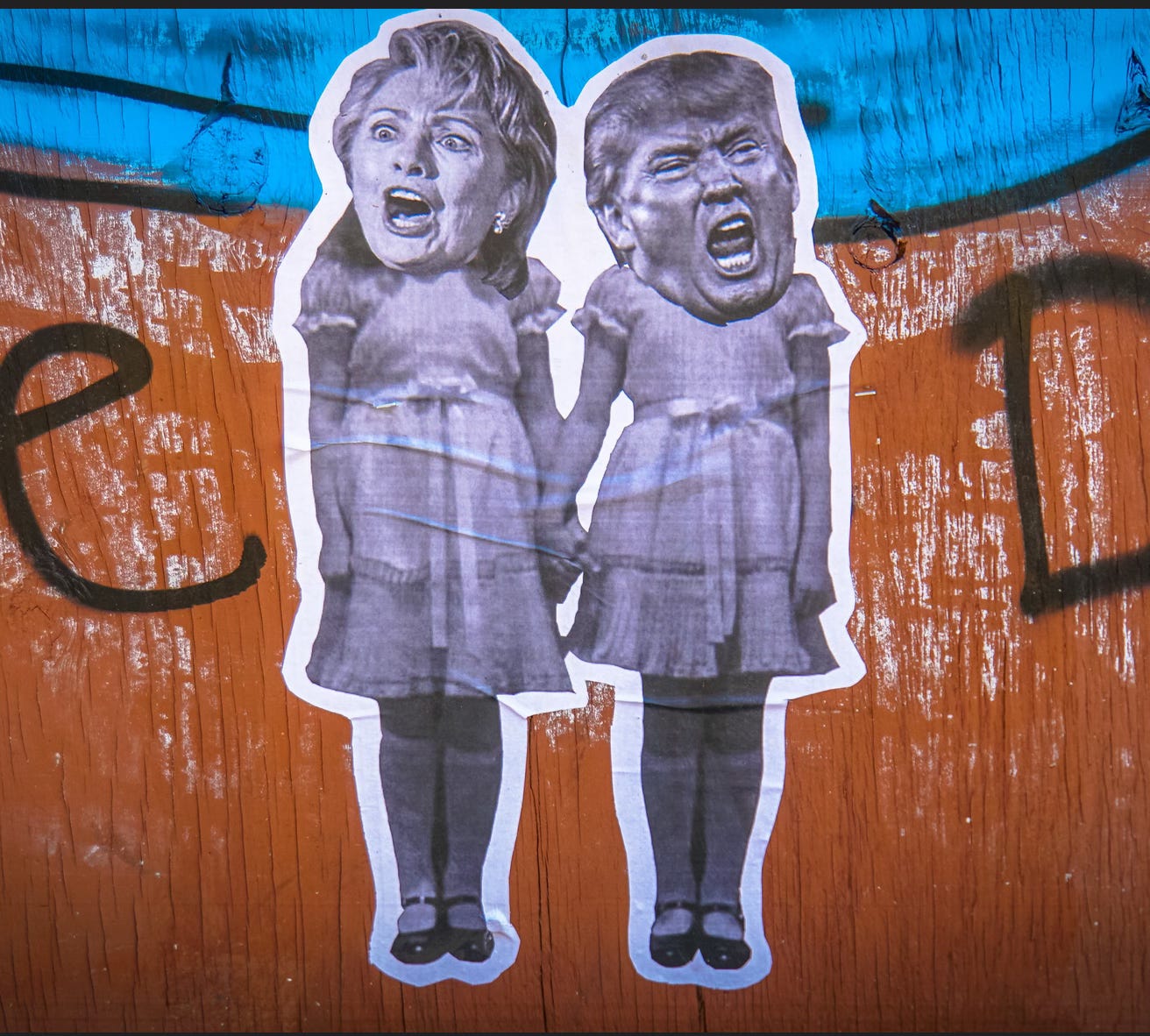 Funny picture of Hillary Clinton and Donald Trump holding hands. Funny picture of Hillary Clinton and Donald Trump holding hands.