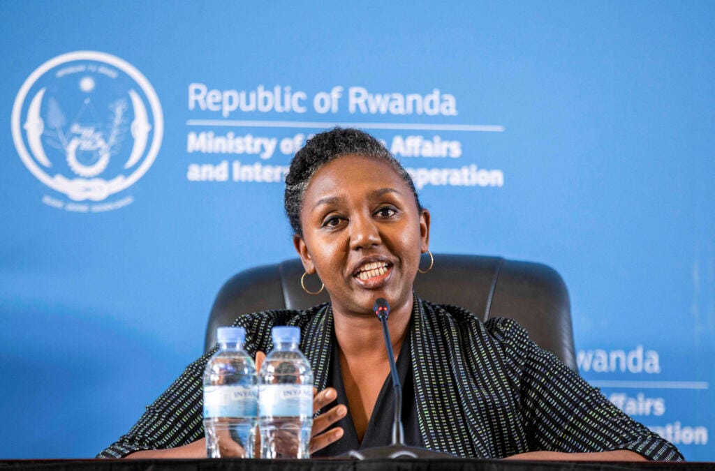 Rwanda's government spokesperson Yolande Makolo addresses a news conference on the transfer of asylum seekers from Britain ahead of their arrival in Kigali, Rwanda, on 14 June 2022.