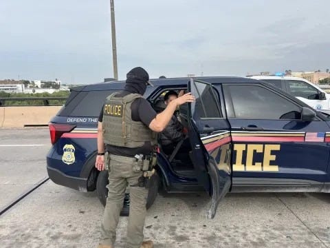 An ICE agent prepares to escort a man wanted in Mexico for murder to waiting Mexican authorities (US Immigration & Customs Enforcement photo) An ICE agent prepares to escort a man wanted in Mexico for murder to waiting Mexican authorities (US Immigration & Customs Enforcement photo)