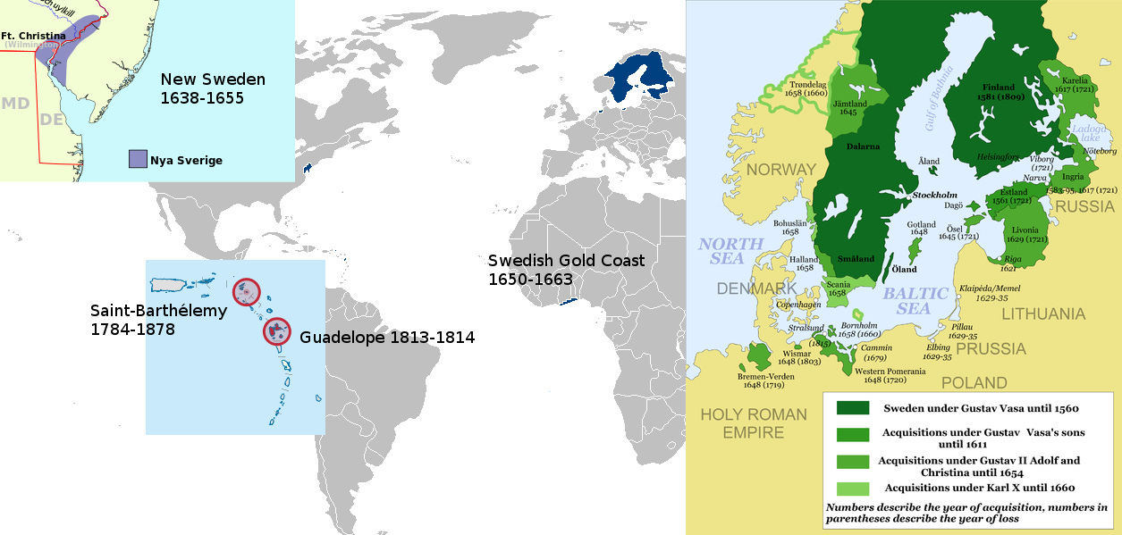 r/MapPorn - Swedish Colonial Empire from 1581-1878 [1255x599]