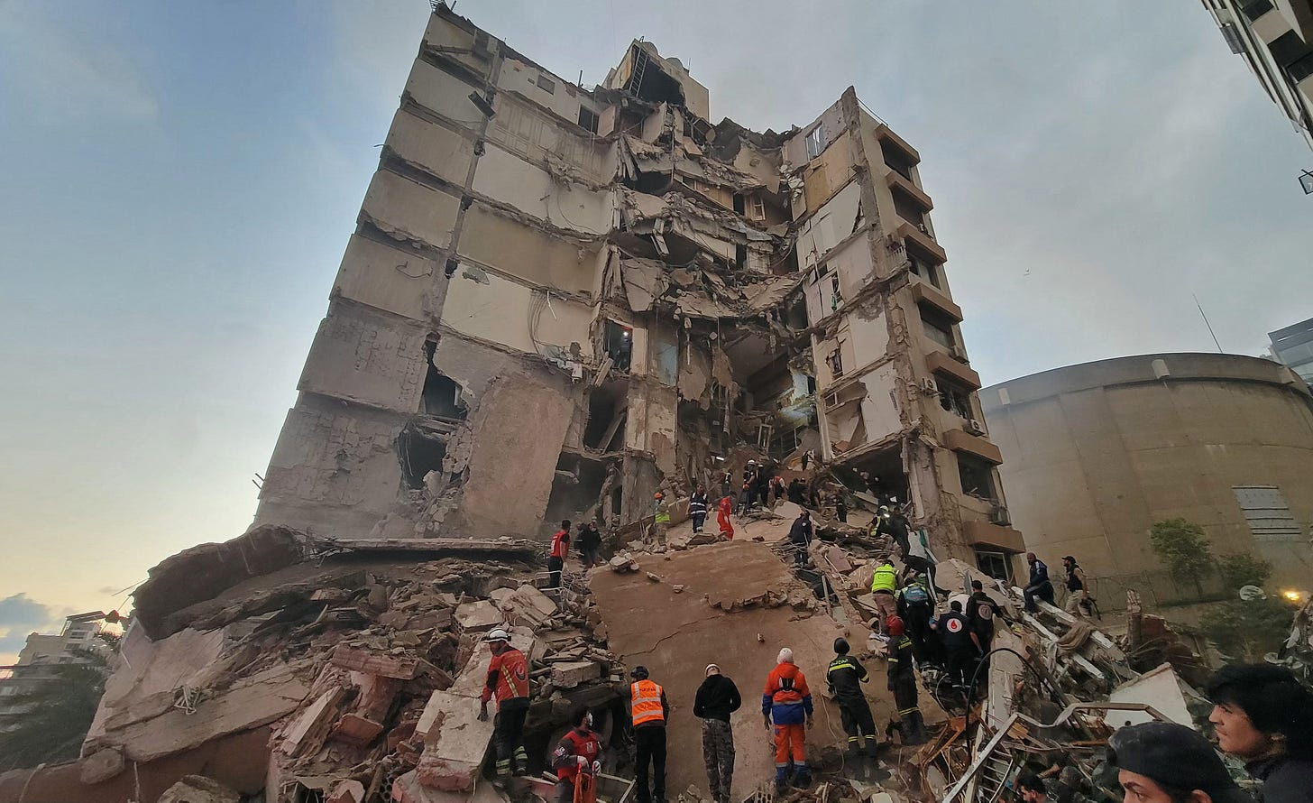 First responders and residents gather at the site of an Israeli airstrike in Beirut’s Tallet al-Khayyat neighborhood, on April 8, 2026. Photo by Fadel Itani/AFP via Getty Images