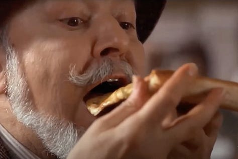 A food critic tries the famous Mystic Pizza, with Julia Roberts in Mystic Pizza (1988)| Film Flavor: A Newsletter Surveying Food in Film
