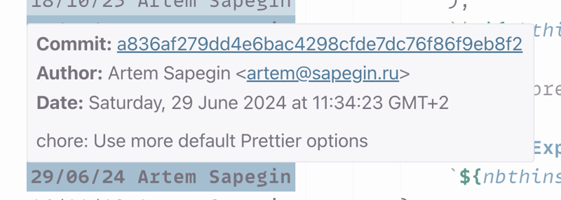Just Blame commit tooltip on hover