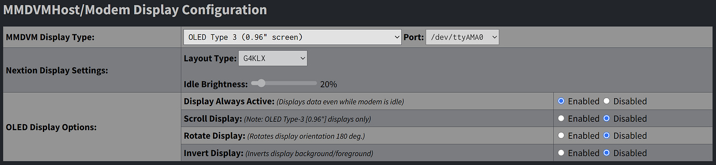 MMDVM screen configuration