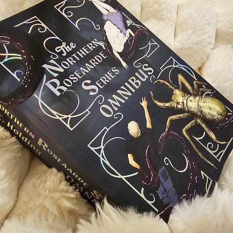 Gallery of pictures of the Northern Roseaarde Omnibus with holographic foil and colored internal pages