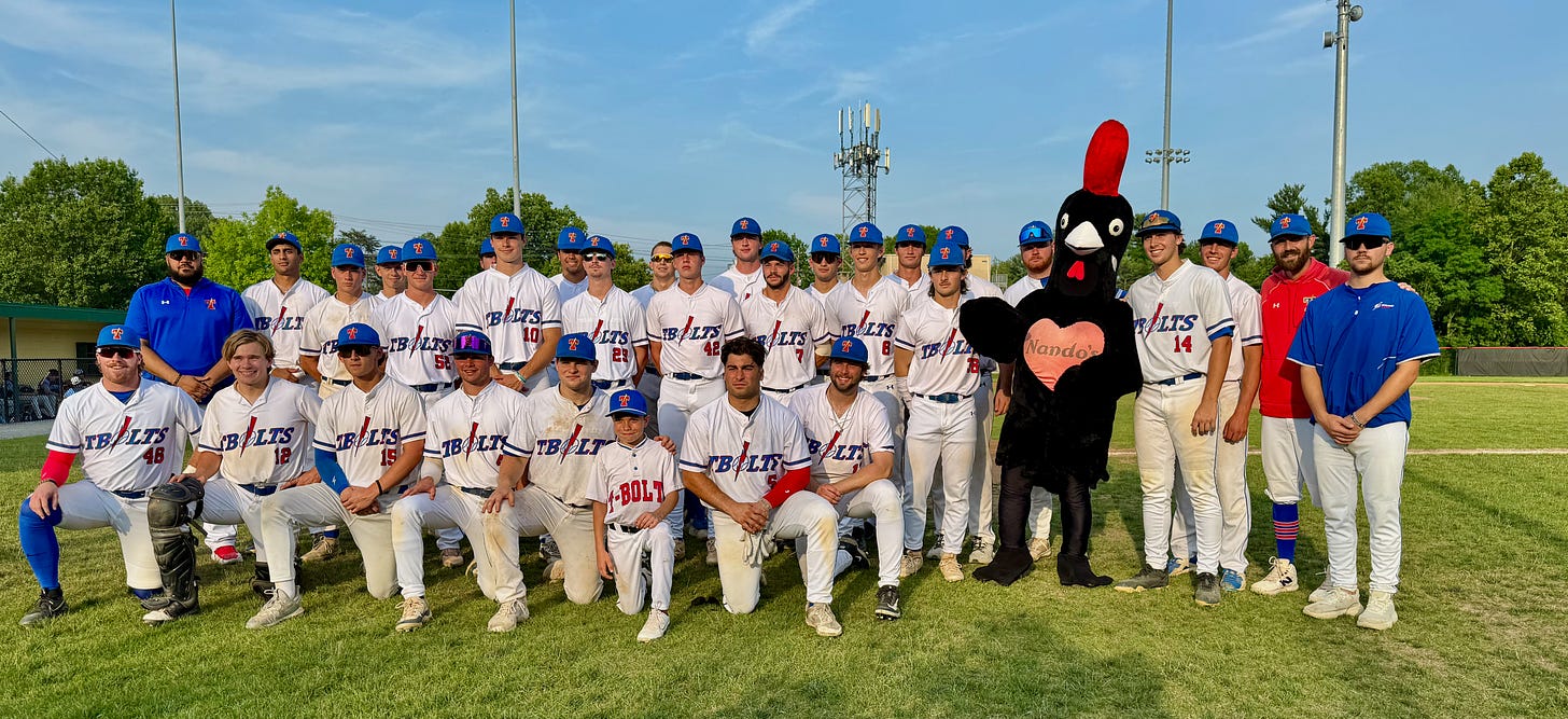 Barci, a friendly black and red cockerel, Nando's official mascot, with the TBolts