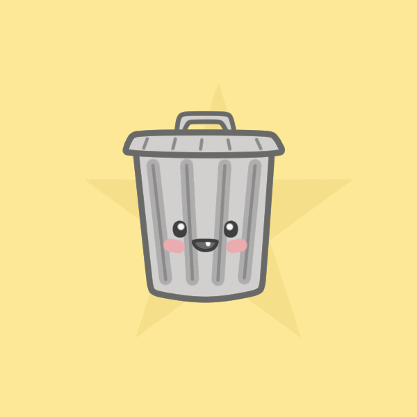 A smiling cartoon trash can says I'm a little trashy