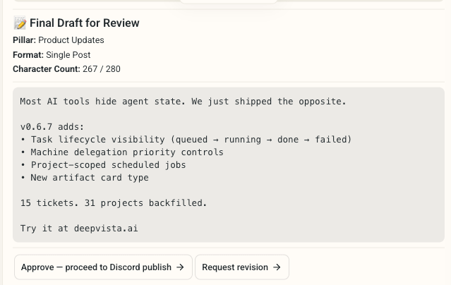 Workflow run output with draft for review