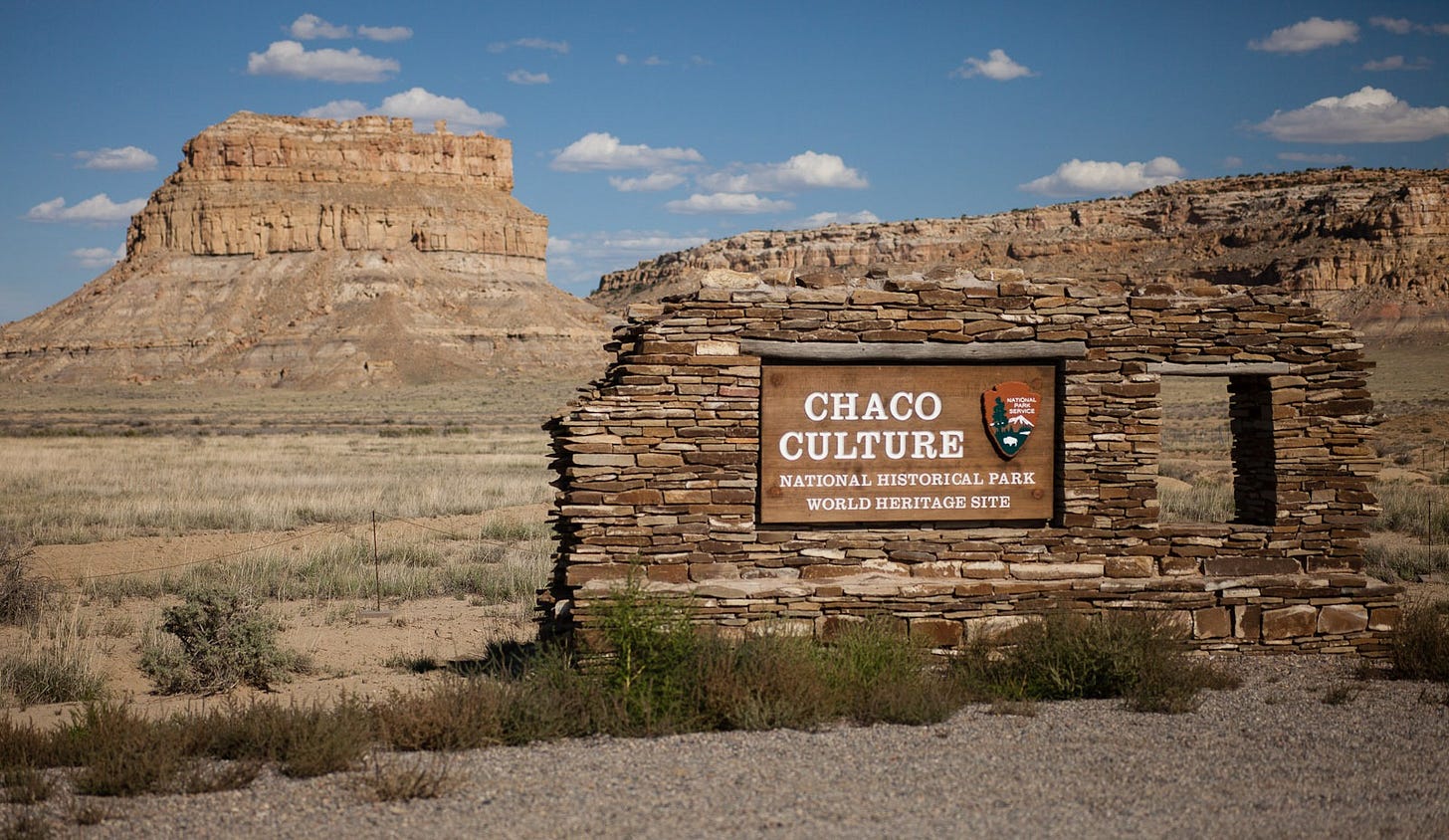 Entrance sign at Chaco Culture National Historical Park Entrance sign at Chaco Culture National Historical Park