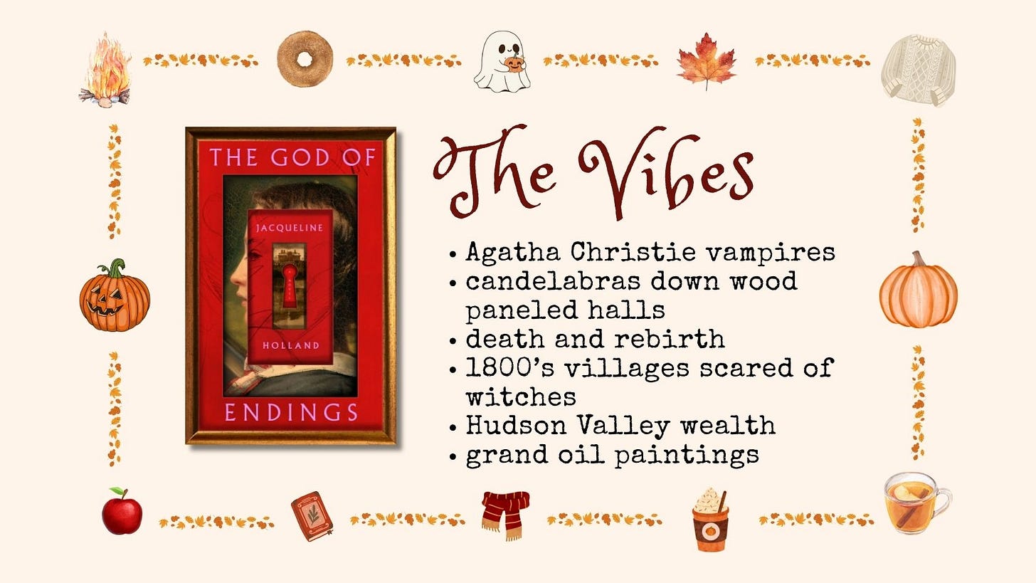 The God of Endings by Jacqueline Holland - atmospheric fall book for November cozy reading nights