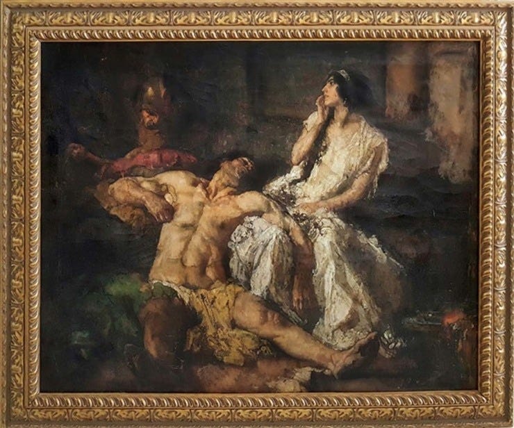 ' Samson and Delilah' - olieverf op doek: Johannes Jurres (herkomst: coll. Robert Funk Fine Art, Miami) ' Samson and Delilah' - olieverf op doek: Johannes Jurres (herkomst: coll. Robert Funk Fine Art, Miami)