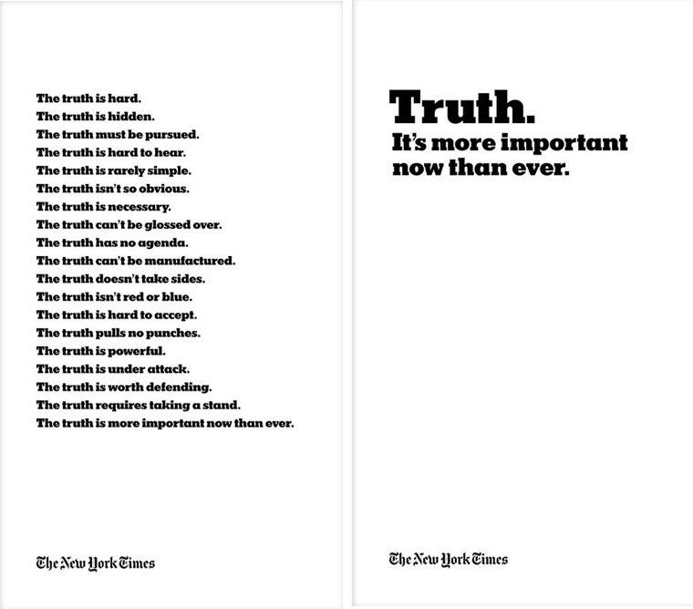 NYTimes Communications on X: ""Truth is Hard" @nytimes campaign wins Best  in Show at the @INMAOrg Global Media Awards https://t.co/AsDpGmzpIX #INMA18  https://t.co/GpYVSzvJPZ" / X