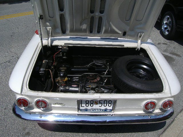 One of the rare rear-engine vehicles Detroit put out, here's the powerplant of a 1963 Chevy Corvair. One of the rare rear-engine vehicles Detroit put out, here's the powerplant of a 1963 Chevy Corvair.