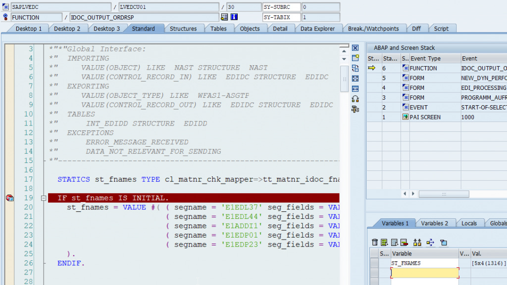 debug mode of the ABAP FM that creates output iDocs