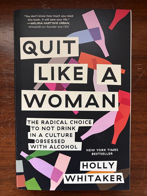 Books pictured are: We Are the Luckiest by Laura McKowen, This Naked Mind by Annie Grace, and Quit Like a Woman by Holly Whitaker
