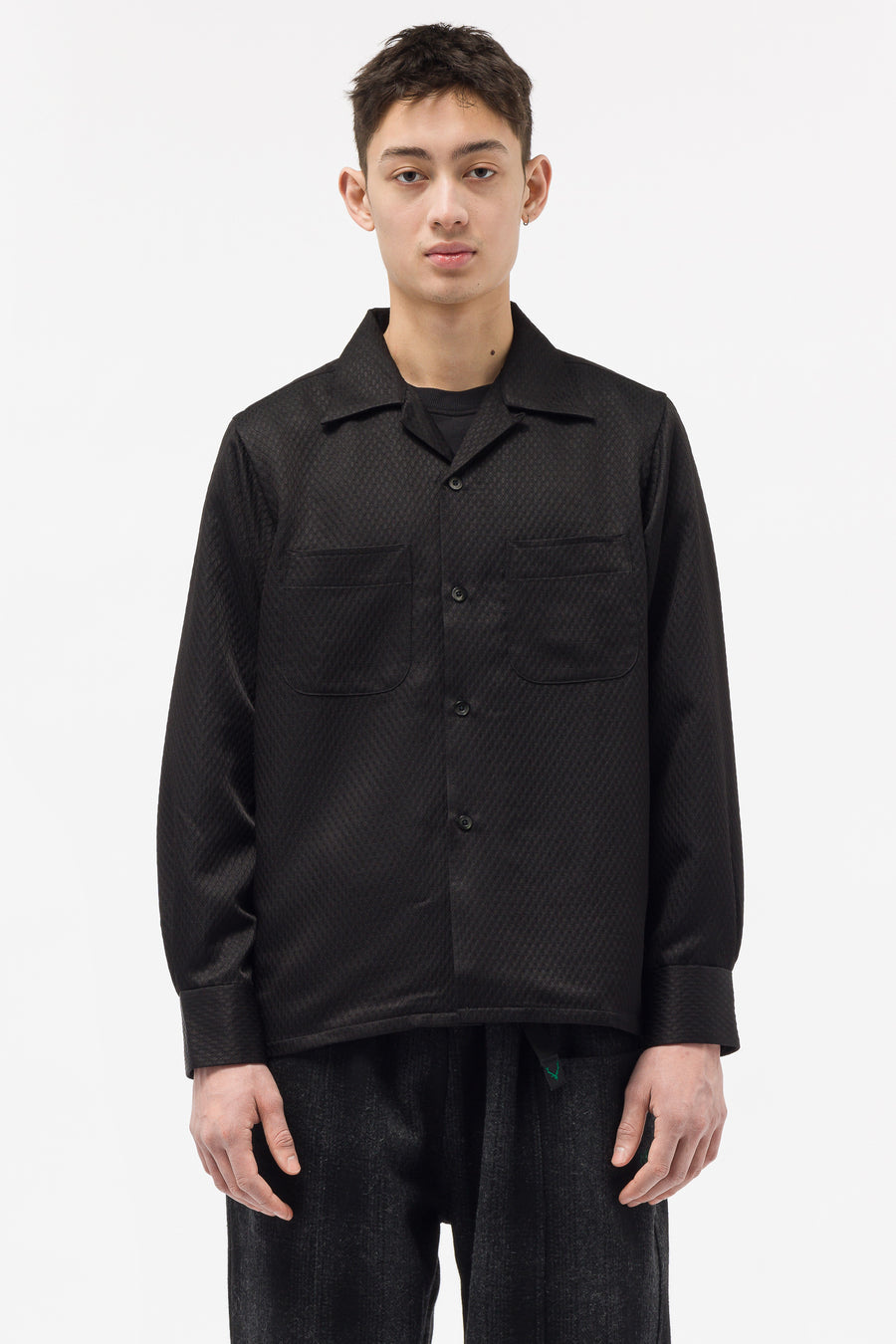 South2 West8 Matrasse Jacquard One-Up Shirt in Black - Notre