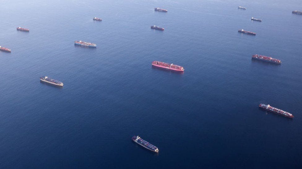 Record backlog of cargo ships at California ports - BBC News