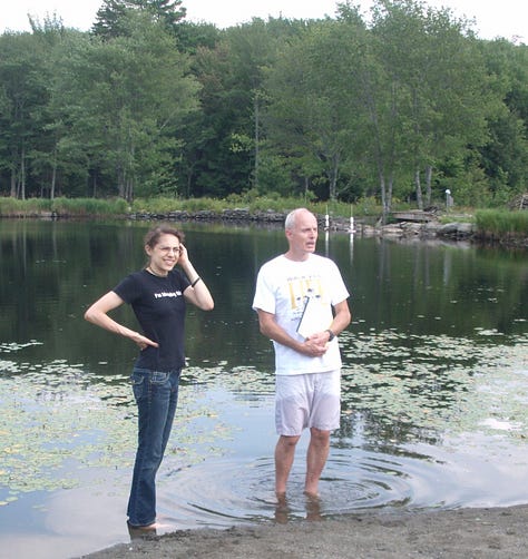 The author being baptized in a lake in summer, 2011.