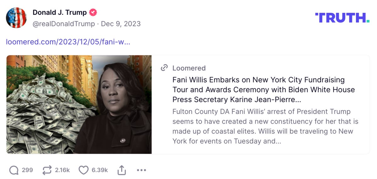 Trump posted Loomer's attack on Fani Willis