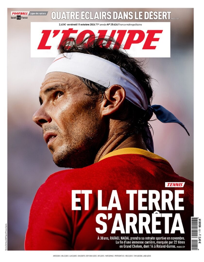 Portada de L'Equipe en homenaje a la retirada profesional de Rafa Nadal