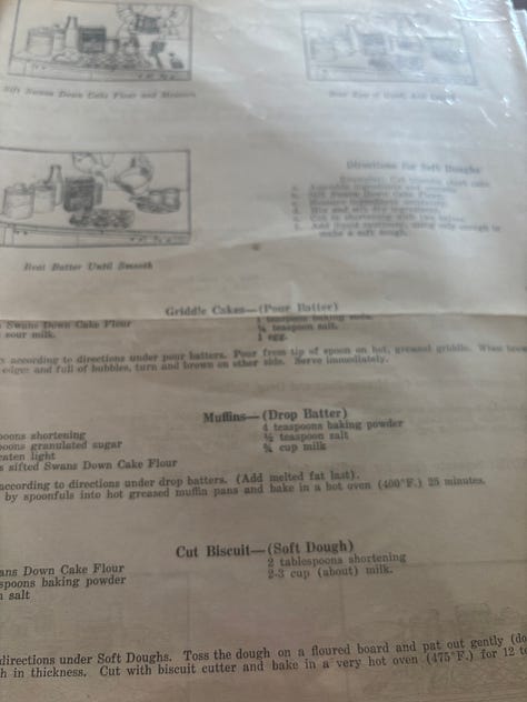 Five photos show the covers of old cookbooks and hand written recipes.