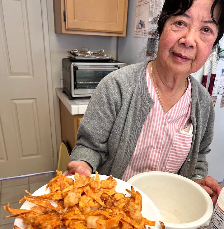 Crispy sweet potato and shrimp fritters.