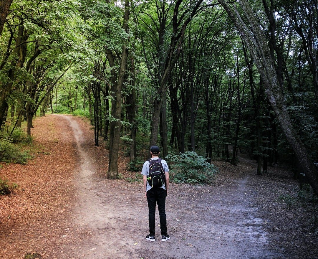 man standing in the middle of woods man standing in the middle of woods
