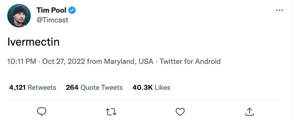 Tim Pool tweeting Ivermectin. Tim Pool tweeting Ivermectin.