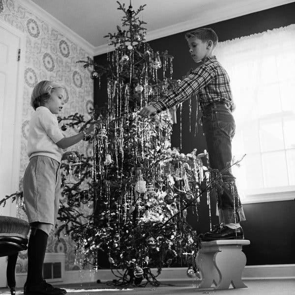 Ornaments of yore: young tinsel hogs, circa 1955. Ornaments of yore: young tinsel hogs, circa 1955.
