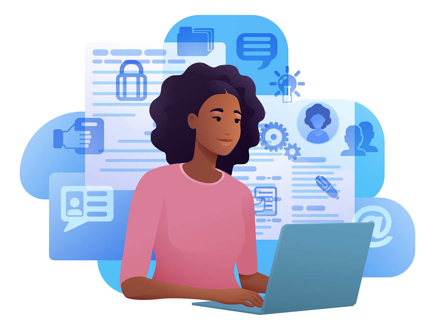 Illustration of a job seeker using job search tools