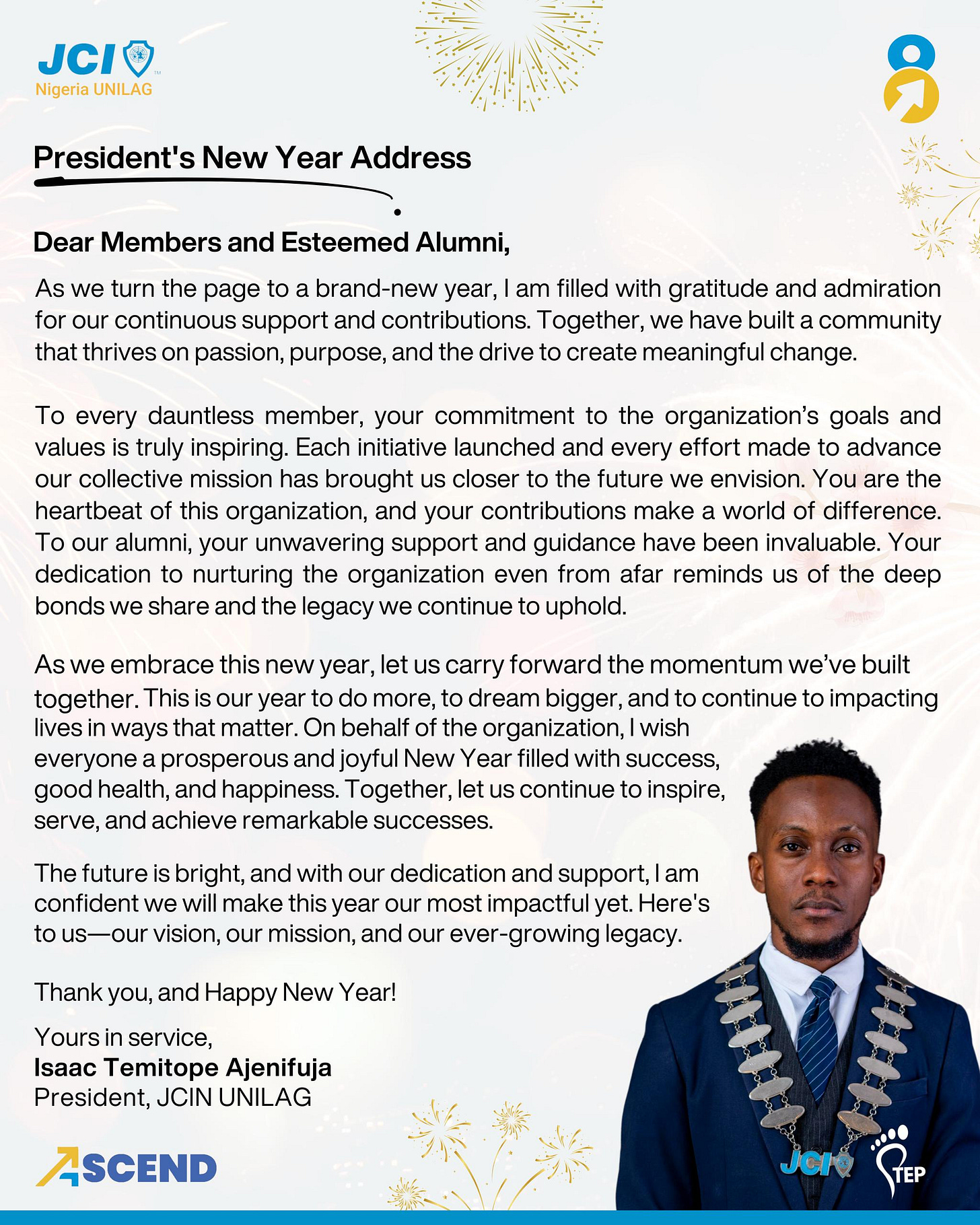 JCIN UNILAG's 2024/2025 President's New Year Message