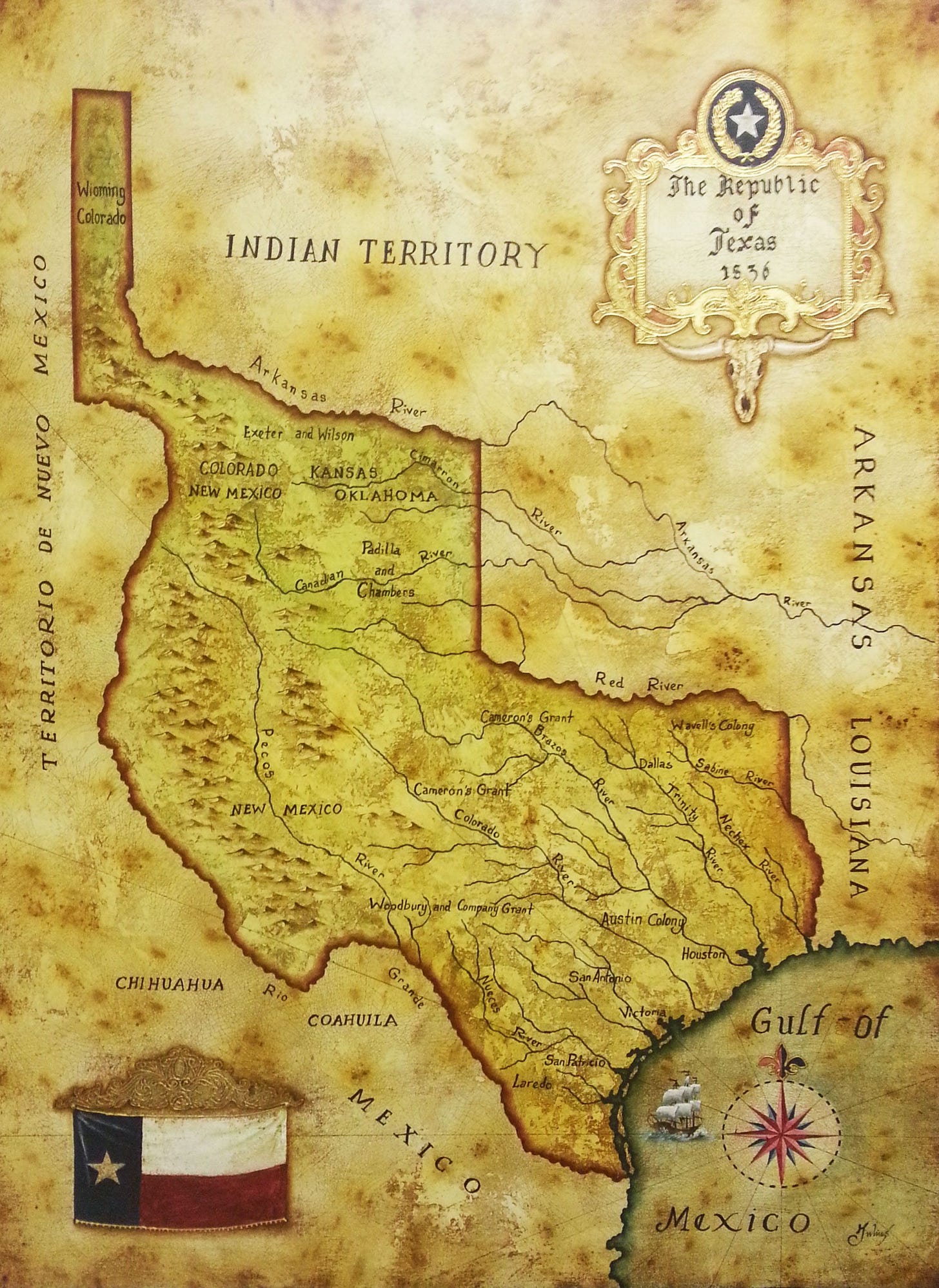 Map of Republic of Texas 1836 By Julius Lira Salazar - Dutch Art ...