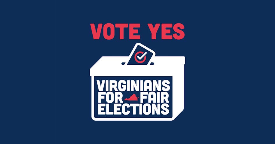 A ballot box labeled Virginians for Fair Elections. Above it the text "Vote Yes" is written.