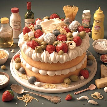 A cake made with random ingredients