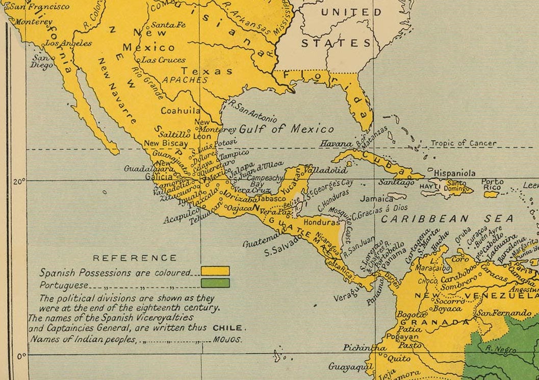 Historical map of Central America and the Caribbean showing the Mosquito Coast Historical map of Central America and the Caribbean showing the Mosquito Coast