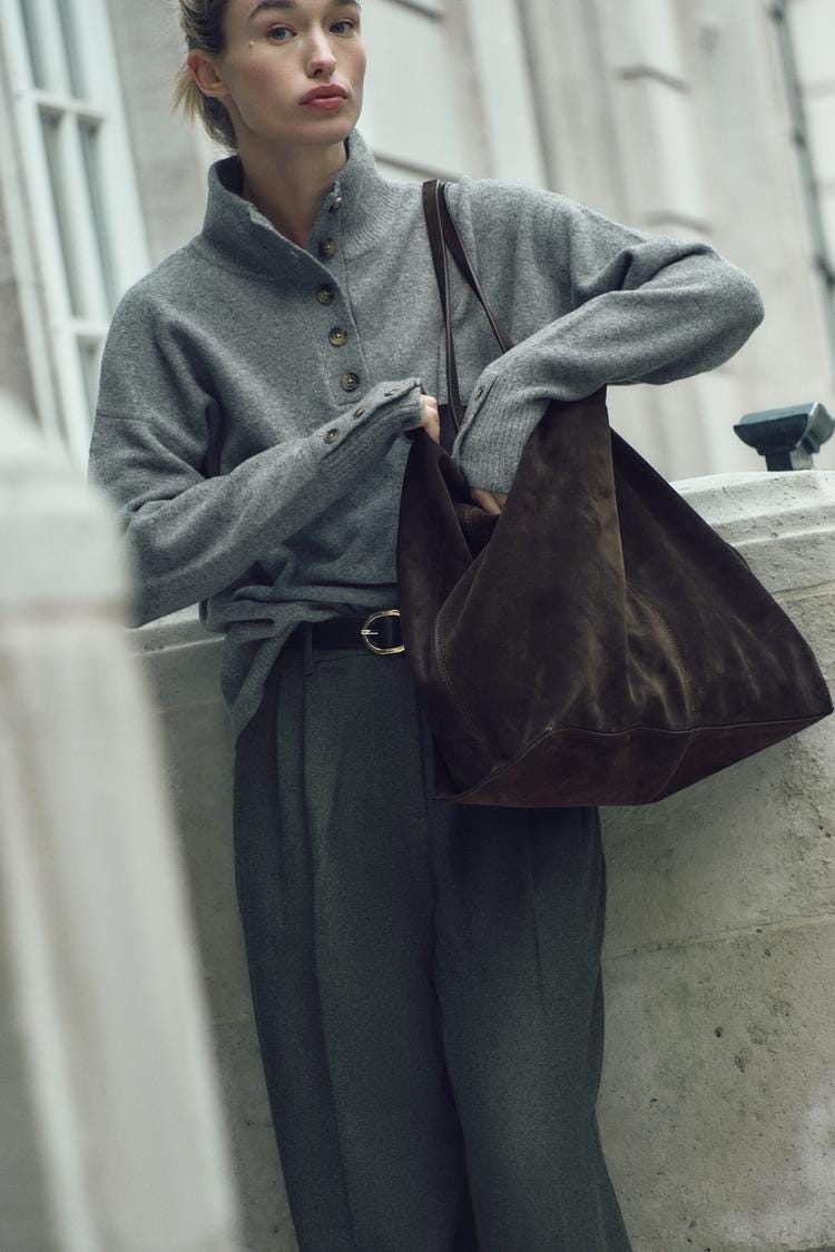 Zara HIGH COLLAR KNIT SWEATER - Gray marl - Image 0