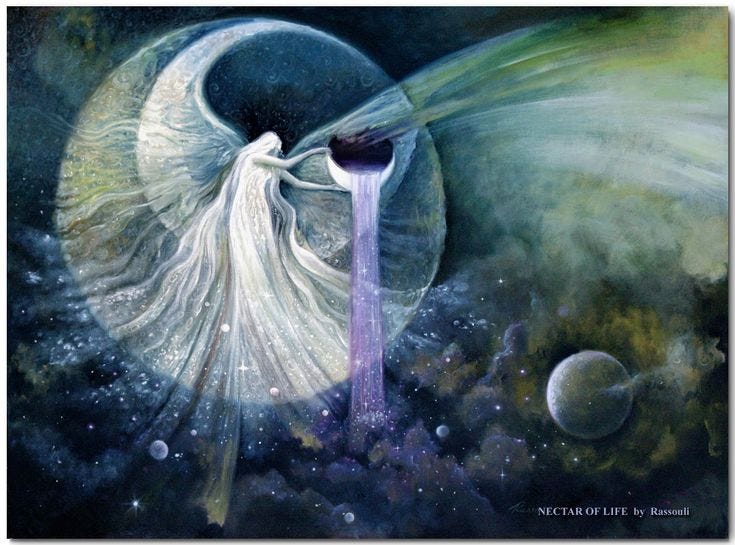 Nectar of Life Artwork by Rassouli . Beautiful fluid mystical art.  #spiritualart #mysticalart #visionaryart #god… | Goddess art, Figure  painting, Romantic paintings