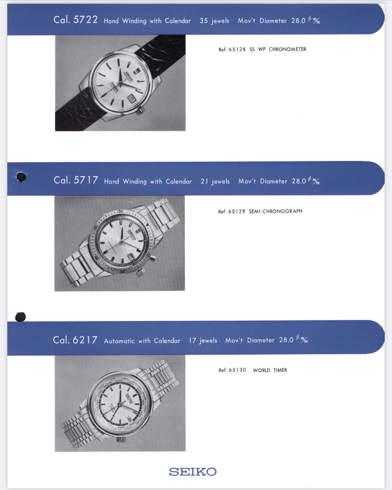 Vintage Grand Seiko models appearing in the Seiko export catalogues