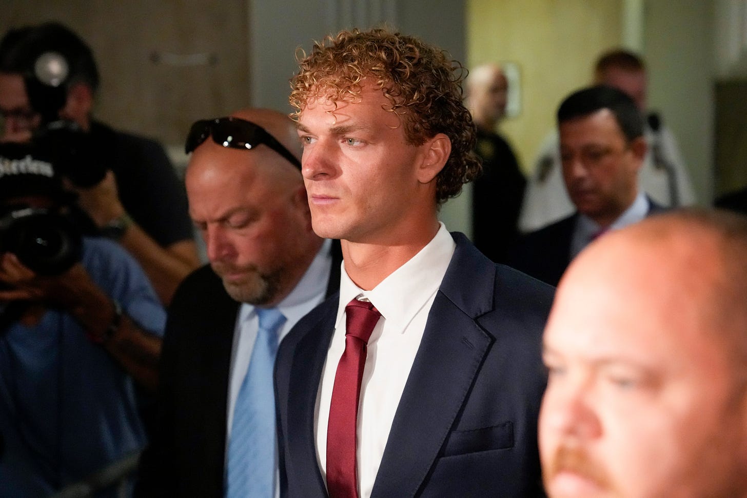 Subway Chokehold Death Daniel Penny departs Manhattan Criminal Court following his arraignment on New York, on June 28, 2023, (John Minchillo—AP)