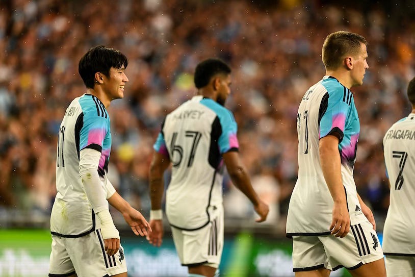 An image of four MNUFC players. An image of four MNUFC players.