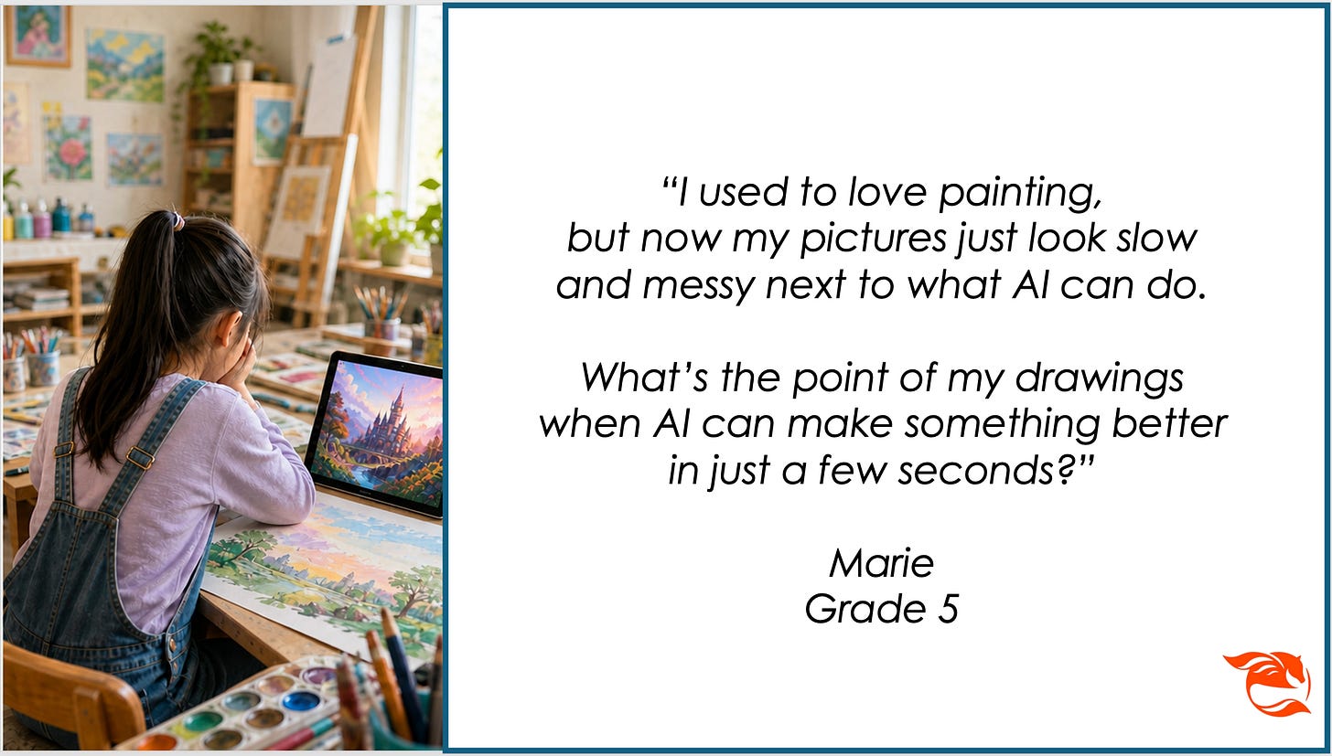 Marie's case of machine comparison draining creative meaning