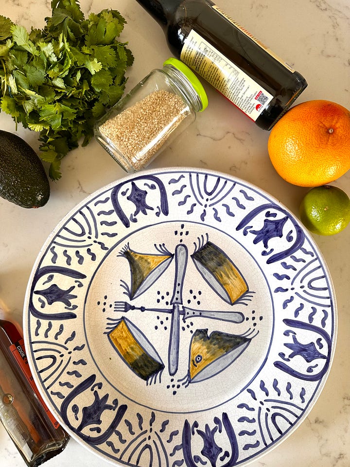 prawn and grapefruit salad ingredients and platefull