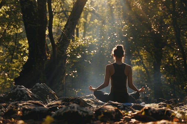 Premium Photo | A person meditating in a serene forest setting wit generative ai