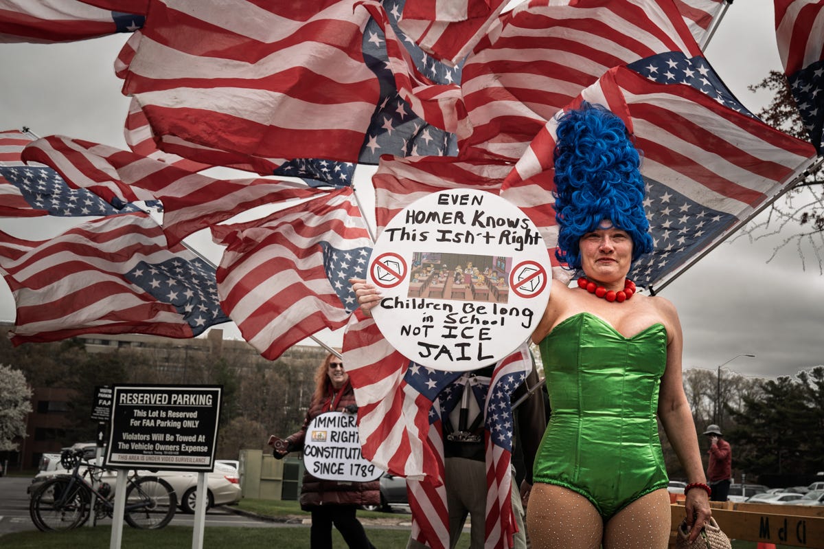 Protester dressed as Marge Simpson at the anti-ICE rally in Burlington, MASS.