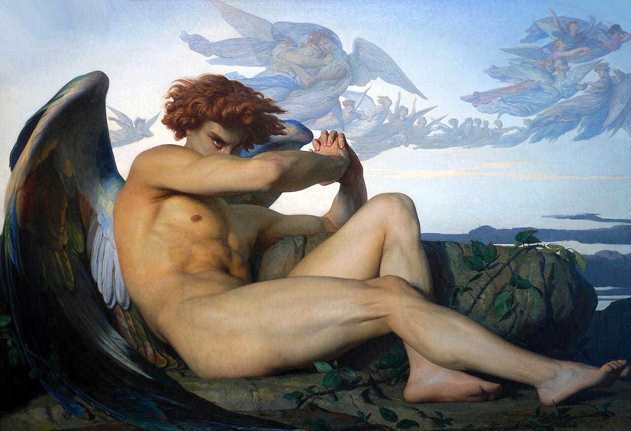 Cabanel Fallen Angel glaring over his arm
