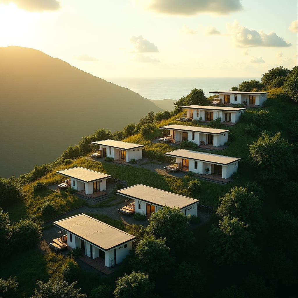 Ten individual modern, two-bedroom, two-story residential units are set across a picturesque hillside in the countryside of Gibraltar, Jamaica. These homes are designed in an L-shaped layout, offering stunning views of the surrounding mountains and a partial view of the sea. Perfectly positioned to capture the beauty of nature, each unit blends modern living with the serenity of Jamaica's countryside.






