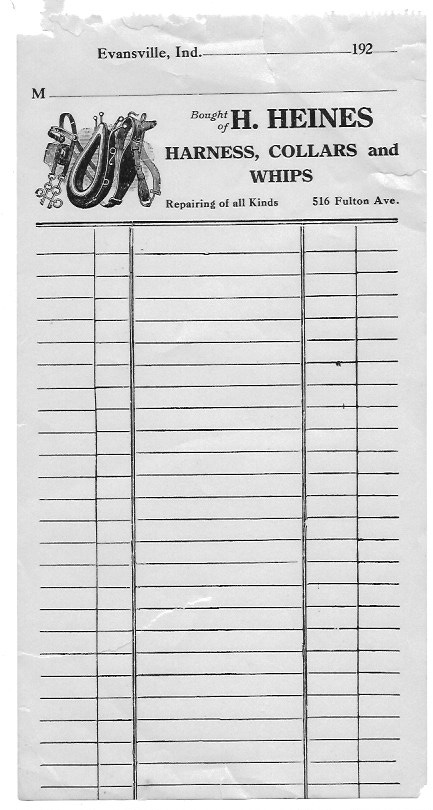 Receipt from H. Heines Harness Shop, c. 1920 (Photo from Lynda Heines family collection)